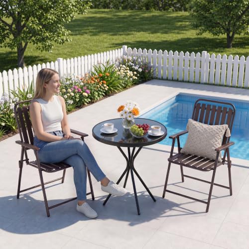 CHINNLUU Outdoor Patio Dining Chairs Set of 2, No Table, No Assembled Slatted PP Folding Chairs for Small Bistro Furniture for Lawn Backyard Balcony Poolside