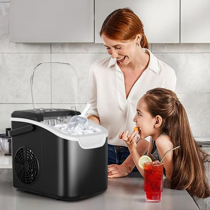 Crzoe Countertop Ice Maker, 26Lbs/24H,2 Sizes of Ice, Self-Cleaning,Black