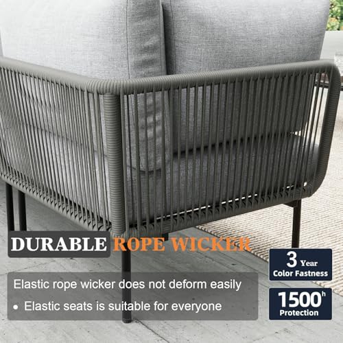 Vakollia 11 Piece Modern Outdoor Rope Wicker Sectional Set, Patio L-Shaped Conversation Sofa Set with Deep Seating with Thick Cushions