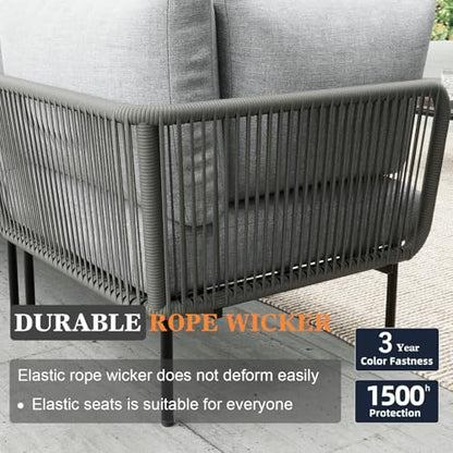 Vakollia 11 Piece Modern Outdoor Rope Wicker Sectional Set, Patio L-Shaped Conversation Sofa Set with Deep Seating with Thick Cushions