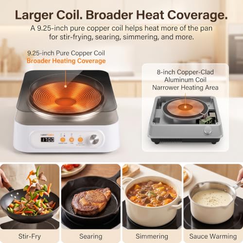 NESTIQEX Concave Induction Wok Cooktop Set, 1700W 120V Portable Induction Burner Electric Hot Plate with 13.4" Carbon Steel Wok, Glass Lid & Rack, Upgraded Steady Heat Control for Stir Fry & Hot Pot