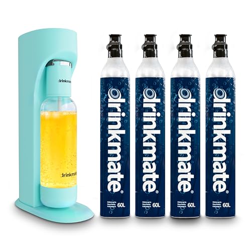Drinkmate OmniFizz Sparkling Water Maker & Soda Streaming Machine | Carbonates Any Drink | PREMIUM KIT | Includes Four 60L CO2 Cartridges + One BPA-Free Bottle (Arctic Blue)