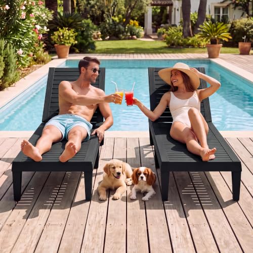 WTFGO Outdoor Chaise Lounge Chair Set of 2, Black
