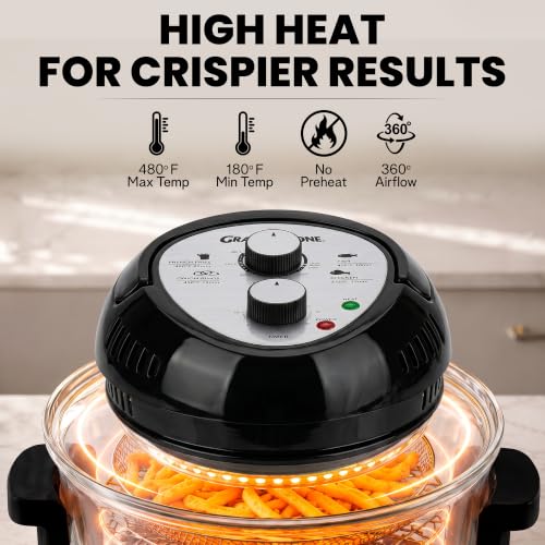 Granitestone 16 Qt Large Glass Air Fryer Non Toxic, Black