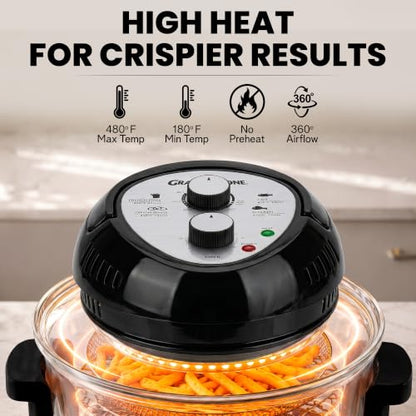 Granitestone 16 Qt Large Glass Air Fryer Non Toxic, Black