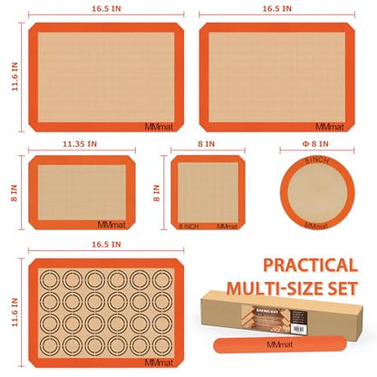 MMmat Silicone Baking Mats - Best German Silicone, Non Slip Baking Sheet, Non Stick Reusable Silicone Mats For Baking, Food Grade Oven Liner, Counter Mat, Set of 6