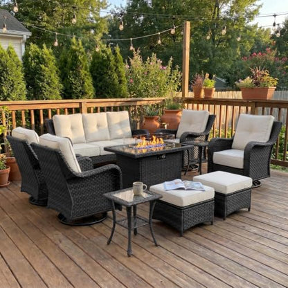LayinSun 10 Piece Wicker Outdoor Furniture Set with 6-inch Comfy Cushions