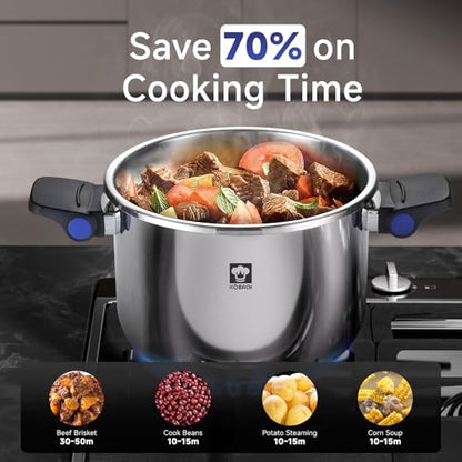 KOBACH 8QT Stainless Steel Pressure Cooker, Olla de presion, Cooking Pressure Cooker, Compatible with Induction and Gas Stovetops, Dishwasher Safe, One-Hand Opening Design