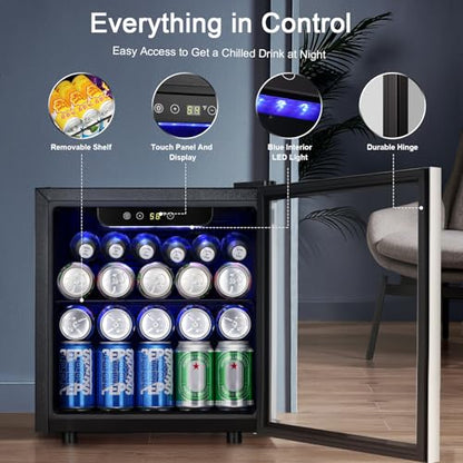Antarctic Star 48 Can Beverage Refrigerator,12 Bottle Wine Cooler with Stainless Steel Glass Door, Digital Temperature Display,Electronic Temperature Control, Silver