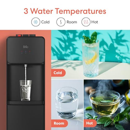 Brio 130 Series Bottom Load Water Cooler Dispenser for 5 Gallon Bottles, Hot, Room & Cold, Great for Home or Office, Child Safety Lock, Empty Bottle Alert, Energy Star 3.0, Black