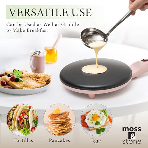 Moss & Stone Pink Electric Crepe Maker, 8" Portable Nonstick Crepe Pan