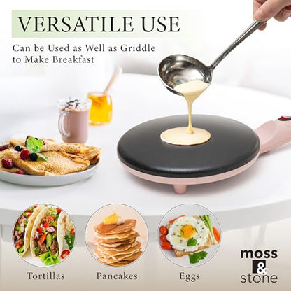 Moss & Stone Pink Electric Crepe Maker, 8" Portable Nonstick Crepe Pan
