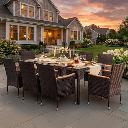 Greesum 9 Pieces Patio Dining Set Acacia Wood Dining Set for 8 (Brown)