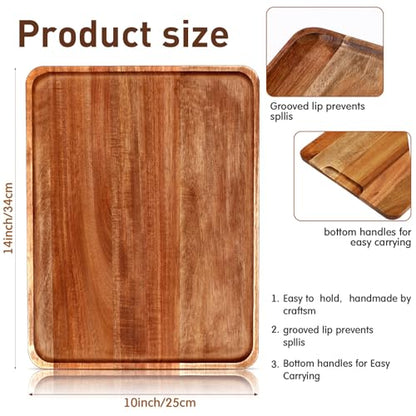 Roowest 5 Pack Solid Acacia Wood Serving Trays for Laser Engraving Rectangular Wooden Board for Food Appetizer Serving Tray Plates for Vegetables Fruit Cheese Housewarming Gifts(14 x 10 Inch)