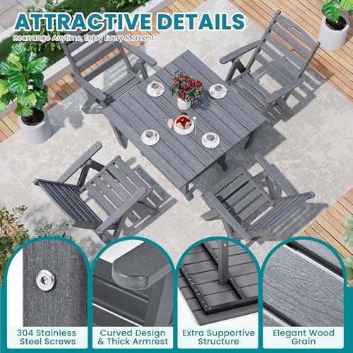 PamapicLife Dining Table Set, 5-Piece HDPE Outdoor Dining Set for 4, Grey