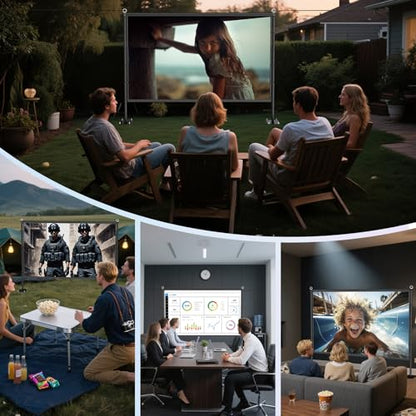 Outdoor Projector Screen with Stand - VOOPVOR 120 inch Projector Screen Portable - Lightweight Projection Screens Indoor Front/Rear - Movie Screen 16:9 4K HD with Catty Bag for Backyard Home Theater