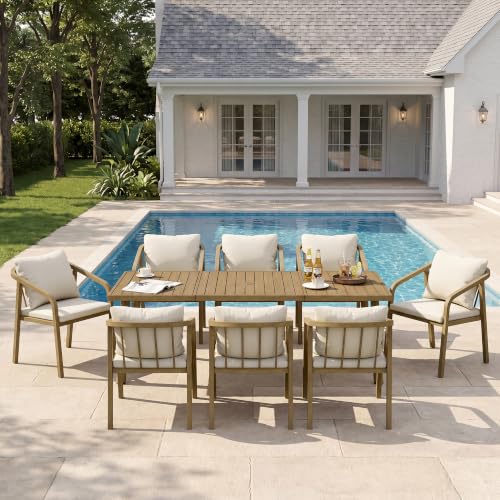 CikaCika 9-Piece Outdoor Dining Set, Aluminum Patio Table for 8, Brown