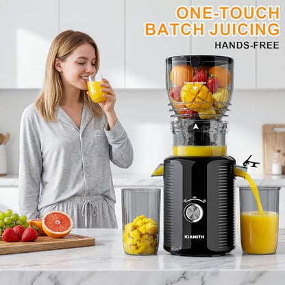 KIAMITH 300W Cold Press Juicer with 5.8" Extra-Large Feed Chute, Slow Masticating Juicer Machines for Fruits and Vegetables, High Juice Yield, Easy to Clean, Family Use, BPA Free (Black & Grey)
