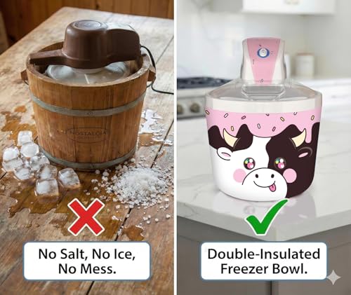Cooler Concepts 1.2 Qt Cow Electric Ice Cream Maker for Kids - Best Countertop Ice Cream Machine for Homemade Soft Serve, Sorbet, Gelato, Frozen Yogurt - Fun Desserts for Families, Easy to Clean