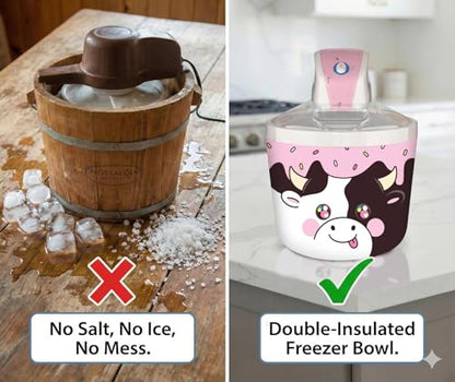 Cooler Concepts 1.2 Qt Cow Electric Ice Cream Maker for Kids - Best Countertop Ice Cream Machine for Homemade Soft Serve, Sorbet, Gelato, Frozen Yogurt - Fun Desserts for Families, Easy to Clean