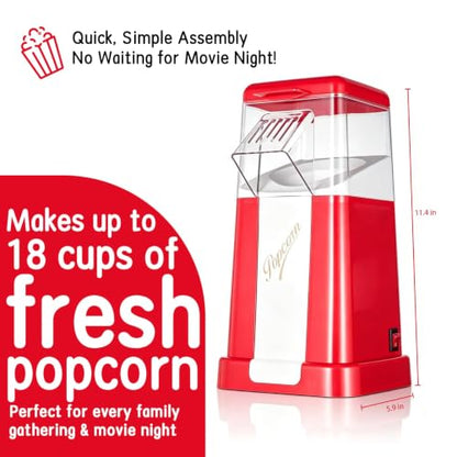 Hot-Air Popcorn Maker, 18-Cup Capacity for Oil-Free Fresh Popcorn Popper