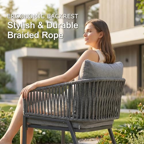 SUNSITT 9 Piece Outdoor Patio Dining Set, Patio Dining Furniture Set with 87” Aluminum Dining Table w/X Base Legs and 8 Woven Rope Outdoor Patio Chairs w/Curved Armrest for Garden, Dark Grey