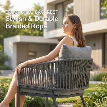 SUNSITT 9 Piece Outdoor Patio Dining Set, Patio Dining Furniture Set with 87” Aluminum Dining Table w/X Base Legs and 8 Woven Rope Outdoor Patio Chairs w/Curved Armrest for Garden, Dark Grey
