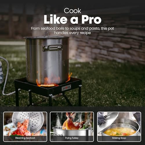 GasOne Stainless Steel Stockpot – 20qt Stock Pot with Lid and Capsule Tri-Ply Bottom – Heavy-Duty Cooking Pot for Beer Brewing, Soup, Seafood Boil – Reinforced Rim Stainless Steel Soup Pot
