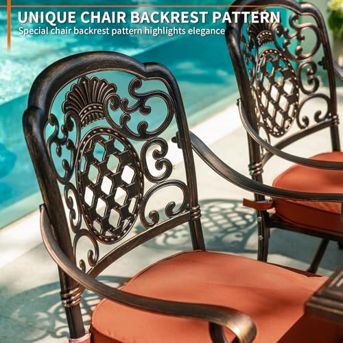 ADREAK 9-Piece Patio Furniture Dining Set, All-Weather Cast Aluminum Outdoor Table and Chairs for 8, Includes 88’’Rectangular Dining Table & 8 Stackable Cushioned Dining Chairs, Red