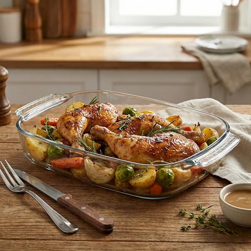 VRUIFA 9x13 Glass Baking Dish, 2.7 Quart Casserole Dishes for Oven, Borosilicate Glass