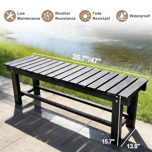 Kryvolux Outdoor Garden Bench, Solid Wood Patio Park Bench All-Weather 2-Person Seat Backless Bench, Anti-Corrosion Anti-Rust Garden Benches for Deck, Porch, Poolside, Yard & Balcony (Black, 35.5 in)