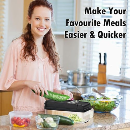SpaceHacks 12-in-1 Vegetable Chopper, Kitchen Gadgets with 7 Blades, Veggie, Food, Onion Chopper, Cucumber Slicer, Versatile Mandoline, Includes Egg Separator & Finger Guard, Gray