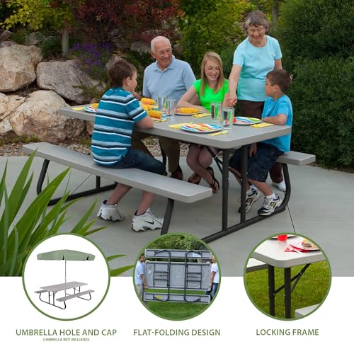LIFETIME 6‑Foot Folding Picnic Table, Outdoor Portable Bench Seating for 8, UV‑Protected HDPE, Powder‑Coated Steel Frame, Stain‑Resistant, Folds Flat for Storage