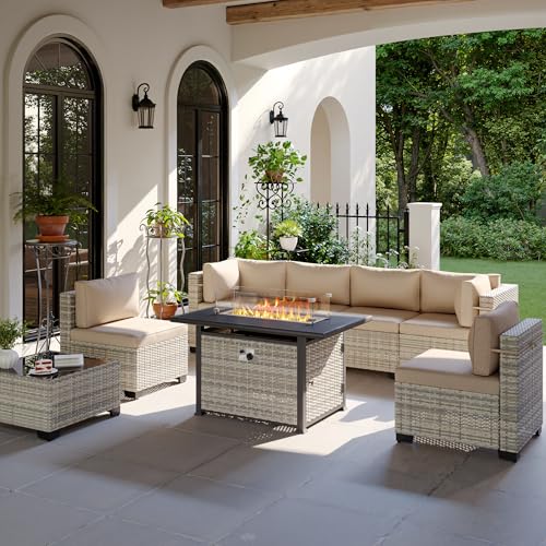 Sweecci Outdoor PE Wicker Rattan Modular Patio Sectional Sofa Set