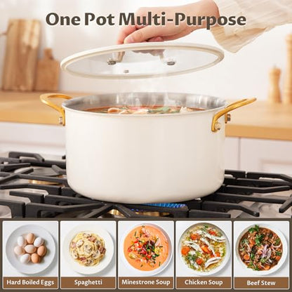 BEZIA 10 Quart Stainless Steel Stock Pot with Lid, Large Soup Pot for Batch Cooking & Entertaining, Induction Ready with See-Through Lid, Dishwasher Safe