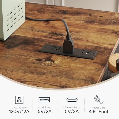HOOBRO Kitchen Island on Wheels, Kitchen Storage Island with Power Outlet & Drop Leaf, Island Table with Open Shelves, 2 Drawers, for Kitchen, Rustic Brown and Black BF35UZD01