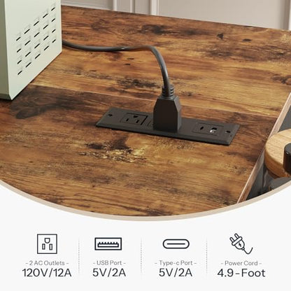 HOOBRO Kitchen Island on Wheels, Kitchen Storage Island with Power Outlet & Drop Leaf, Island Table with Open Shelves, 2 Drawers, for Kitchen, Rustic Brown and Black BF35UZD01