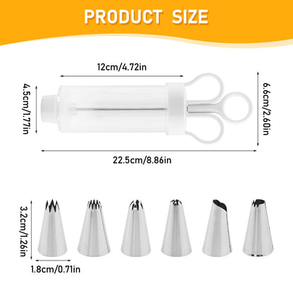 CALIDAKA Dessert Decorating Syring-e Set, Cupcake Frosting Filling Injecto-r with 6 Icing Nozzles,Cake Decorating Gu-n,Cream Piping Syring-e Nozzles Kits for DIY Cake Decorator, White