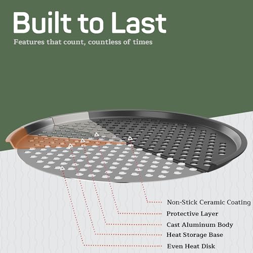Non-Stick Pizza Pan 1 Pack, 13 Inch Round Carbon Steel Pizza Tray with Perforated Holes for Crispy Crust, PFOAPFOSPTFE Free, Dishwasher & Oven Safe Up To 450°F, Durable Nonstick Gray Coating