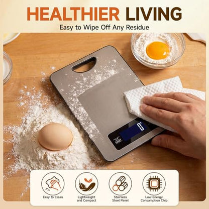 Food Scale, Digital Food Scale, Kitchen Scale with Hang Loop, 11lb Precise Baking Scale, Stainless Steel–High Precision Digital Scale for Food, Measures Grams, Ounces, Perfect for Home Cooking Baking