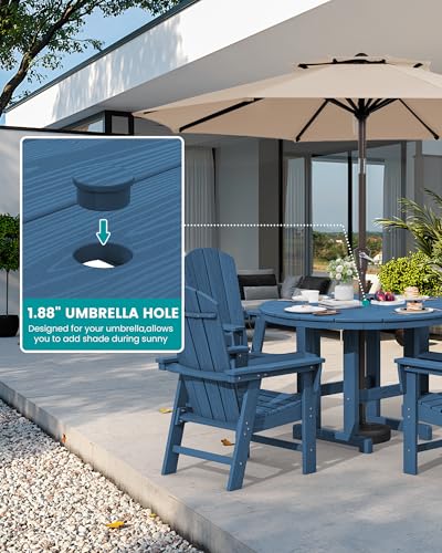 SERWALL 6-Pc Adirondack Patio Dining Sets with 9FT Umbrella, Navy (No Base)