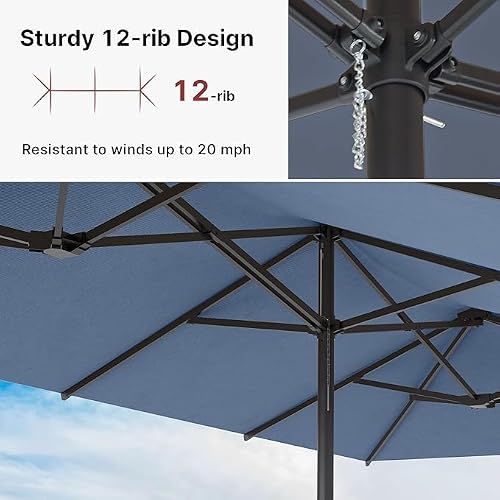 ALAULM 7-Piece Patio Dining Set with 14FT Patio Umbrella,Outdoor Dining Set with 6 Swivel Chairs & Rectangle Table with1.5 Umbrella Hole, Patio Dining Table and Chairs for Backyard,DarkBlue