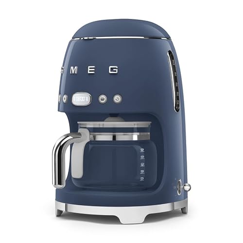 Smeg 50's Retro Style Aesthetic Drip Coffee Machine with 10 Cup Glass Carafe, Auto Start Feature, Keep Warm Plate, and Two Coffee Strength Settings (Navy Blue)