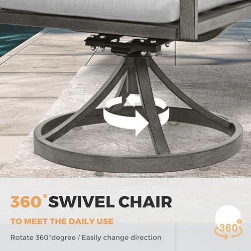 HAPPATIO 9-Piece Patio Outdoor Dining Set - All Aluminum Patio Table and Chairs Set for 8 Includes 1 Rectangular Table, 6 Dining Chairs, and 2 Swivel Chairs with Cushions for Lawn, Garden