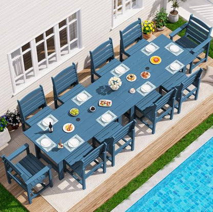 SERWALL HDPE Outdoor Dining Furniture, Outdoor Dining Set for 10, Blue