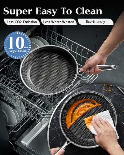 XBM Nonstick Frying Pan with Lid 12-Inch, Durable Stainless Steel Skillet, Induction Cooktop Compatible, PFOA-Free Scratch-Proof, Dishwasher & Oven Safe, Stay-Cool Handle, Silver Kitchen Cookware