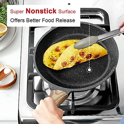 Caannasweis Nonstick Granite Frying Pan Skillet, Non Stick Omelette Fry Pans, Omelet Egg Pan, Stone Cookware Chef's Pan, Induction Compatible, PFOA Free (Gray, 12 Inch)