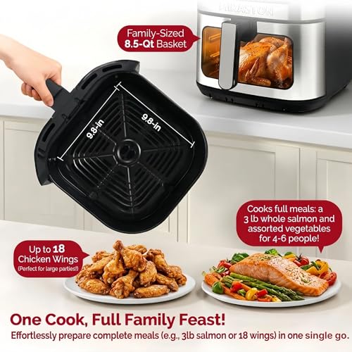 MIRASTON 8.5QT Air Fryer with Visual Window, Large Family Size XL Airfryer with 8 Presets, Stainless Steel Oven for Fast Healthy Cooking, Reheat & Crisp, Dishwasher Safe, Gift Box Included