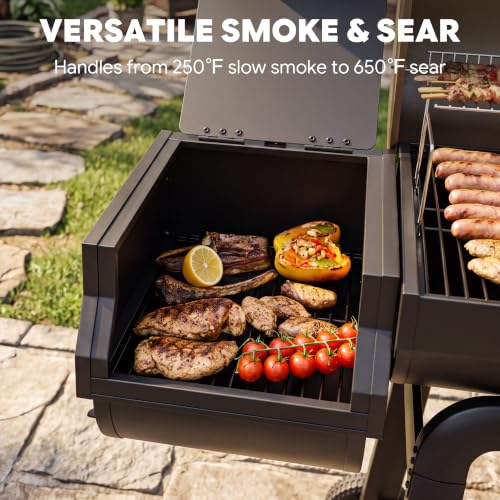 Feasto Heavy-Duty 30-Inch Charcoal Grill with Offset Smoker, Golden
