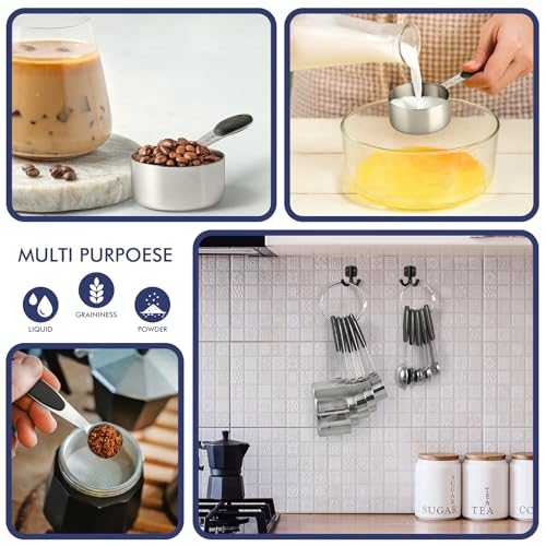 HOTEC 10-PACK Measuring Cups and Spoons Set, Kitchen Gadagets Cooking Baking,Heavy Duty & Dishwasher Safe for Dry and Liquid Ingredients,Black